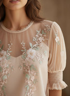 Elegant Floral Embroidered Sheer Blouse