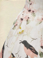 Linen Maxi Dress, Balloon Sleeve, Shawl Collar, Floral, Vintage, White