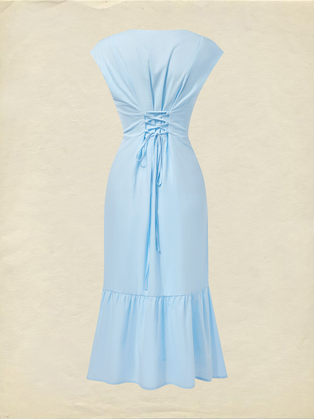 Midi Linen Dress, Crew Collar, Cap Sleeve,  Button Down, Cottagecore, Linen Blend, Blue