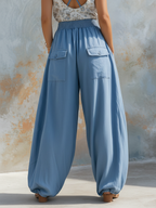 Light Blue Denim High Waist Wide Leg Cargo Pants