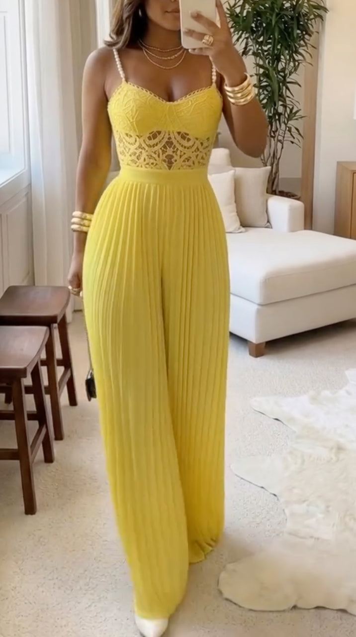 Women's Lace-Panelled Pleated Camisole Jumpsuit