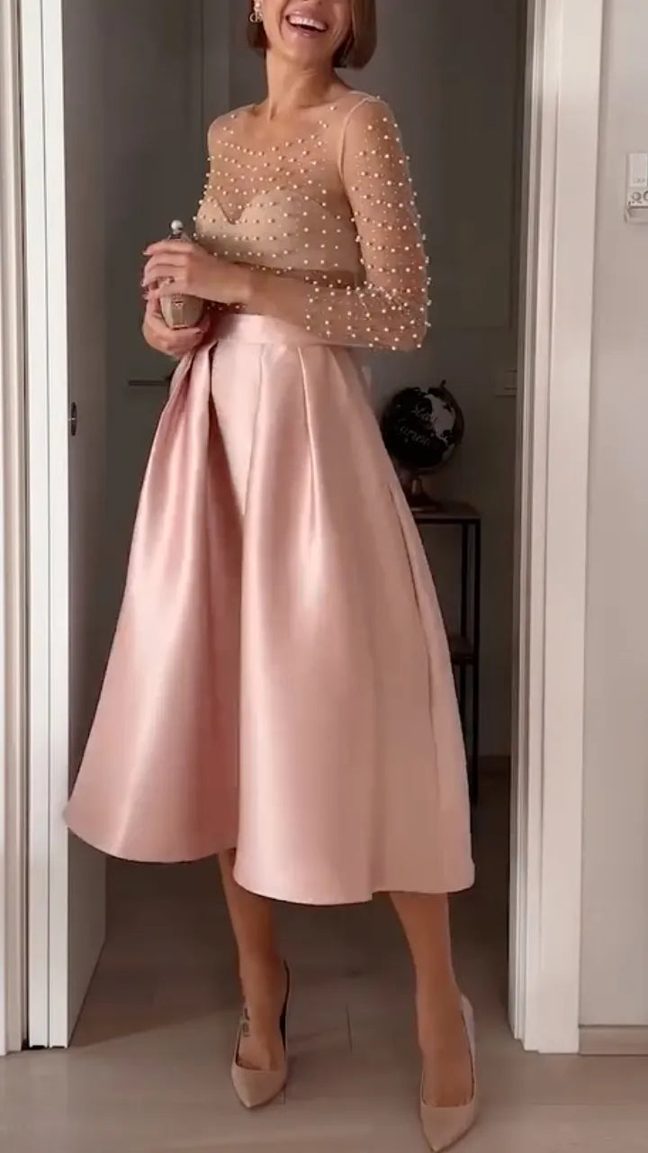 Pearl Mesh Satin Midi Party  Set