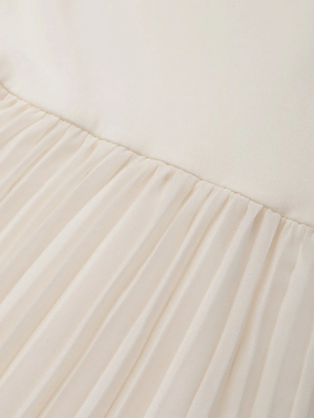Beige Pleated Knit Crew Neck Sleeveless A-Line Midi Jersey Dress