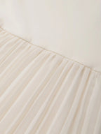 Beige Pleated Knit Crew Neck Sleeveless A-Line Midi Jersey Dress