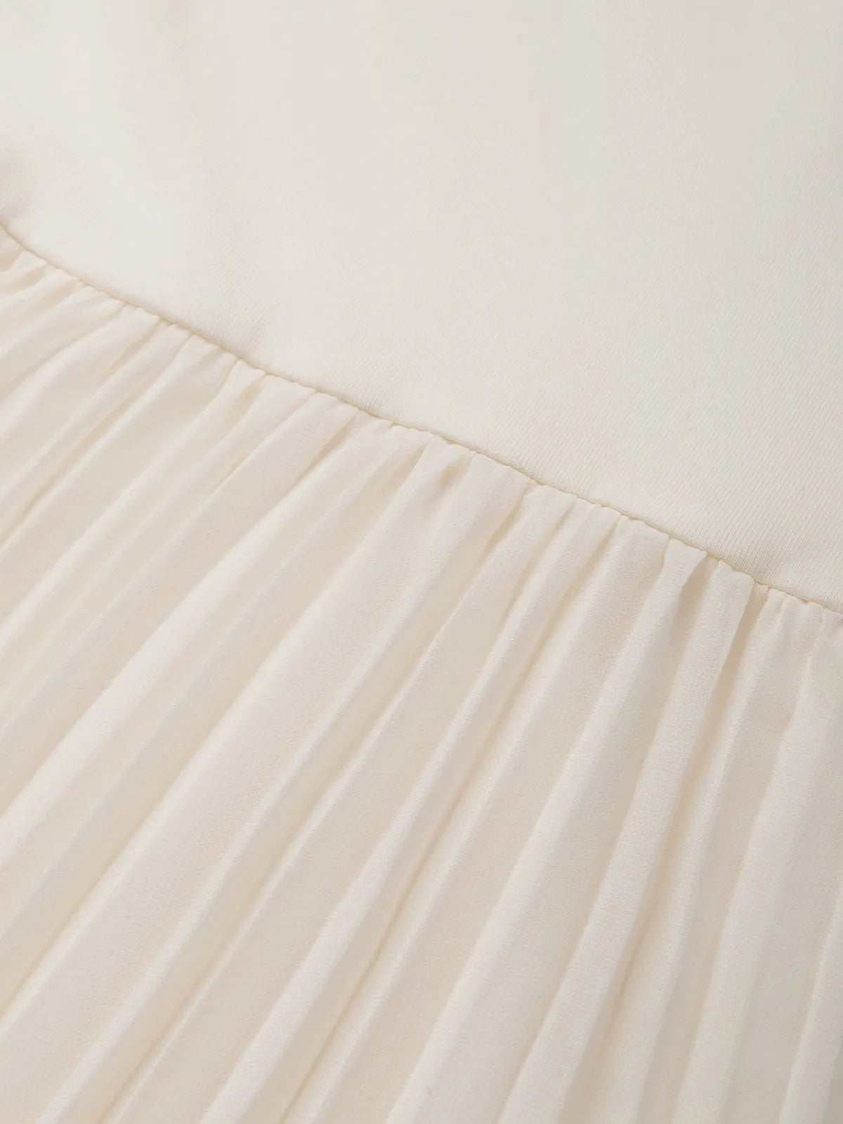 Beige Pleated Knit Crew Neck Sleeveless A-Line Midi Jersey Dress