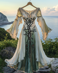 Summer Viking Tribal Celtic Tree of Life Gradient Lace Splicing Ruffle Dress 9b4d