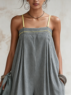 Striped Linen-Blend Balloon Jumpsuit With Contrast Straps