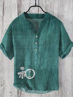 Japanese Word Art Linen V-Neck Shirt