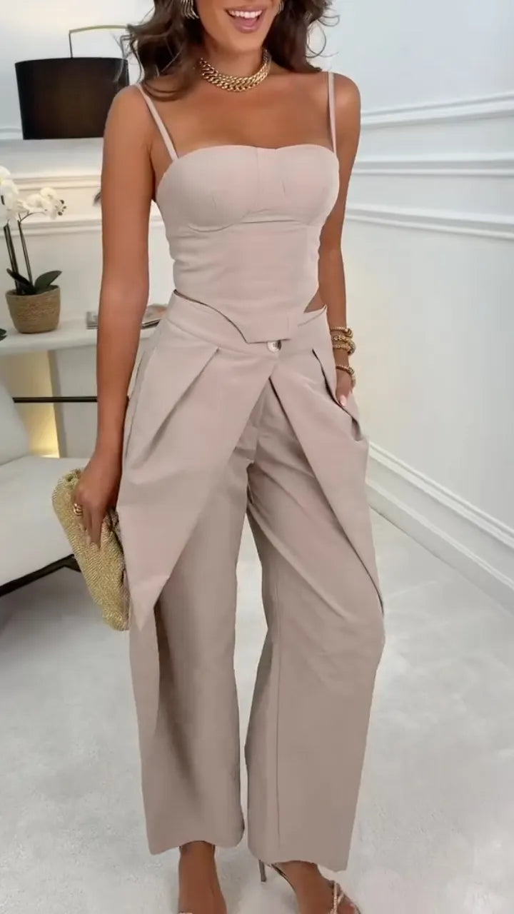 Nude Corset Wrap Overlay Trouser Two Piece Suit