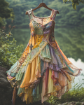 Summer Irregular Lace Patchwork BeadedRuffle Dress b81e