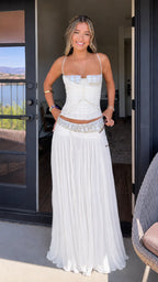 Beaded Pleated Chiffon Maxi Dress Set