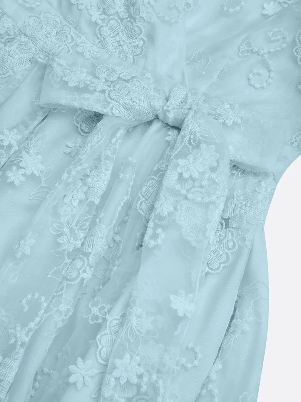 Light Blue Bow Embroidery Classic V Neck Sleeveless A-Line Midi Dress With Pockets