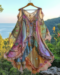 Summer Irregular Lace Patchwork BeadedRuffle Dress d646