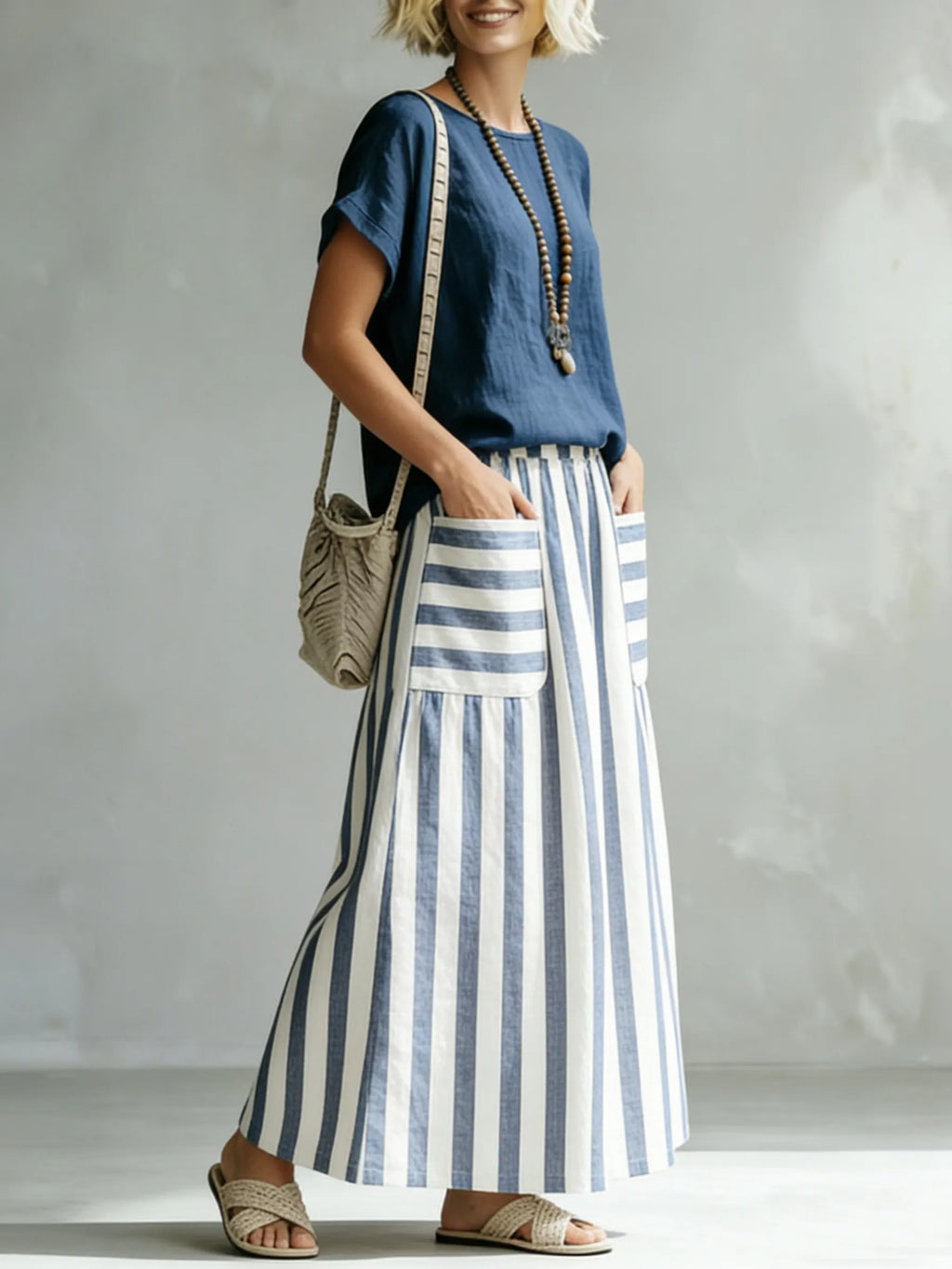Cozy Classic Striped Cotton-linen Two-piece Set
