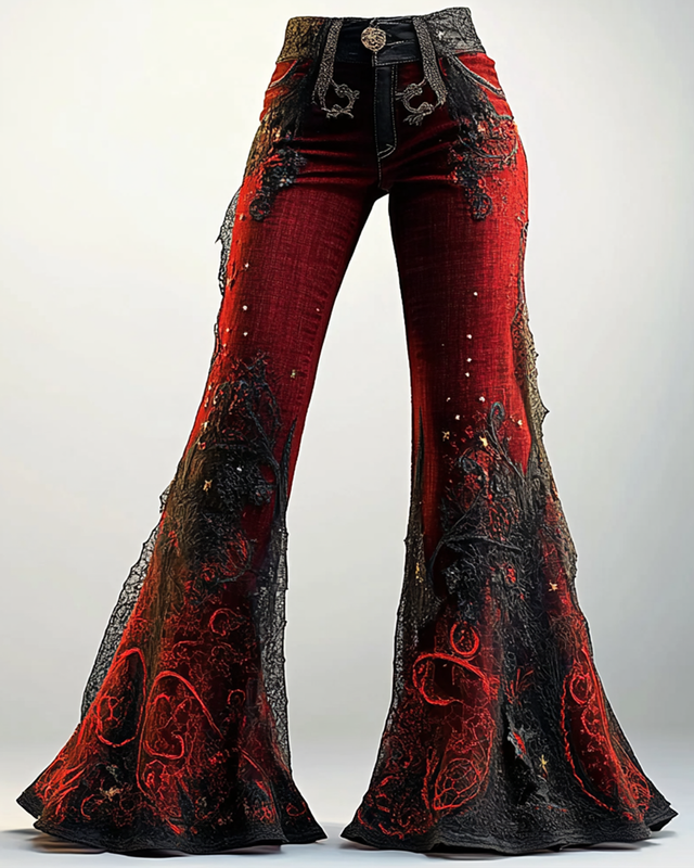 Women's Halloween themed lace panel flared pantseea2