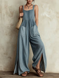 Light Wash Denim Wide-Leg Overalls - Loose Fit Jumpsuit With Pockets