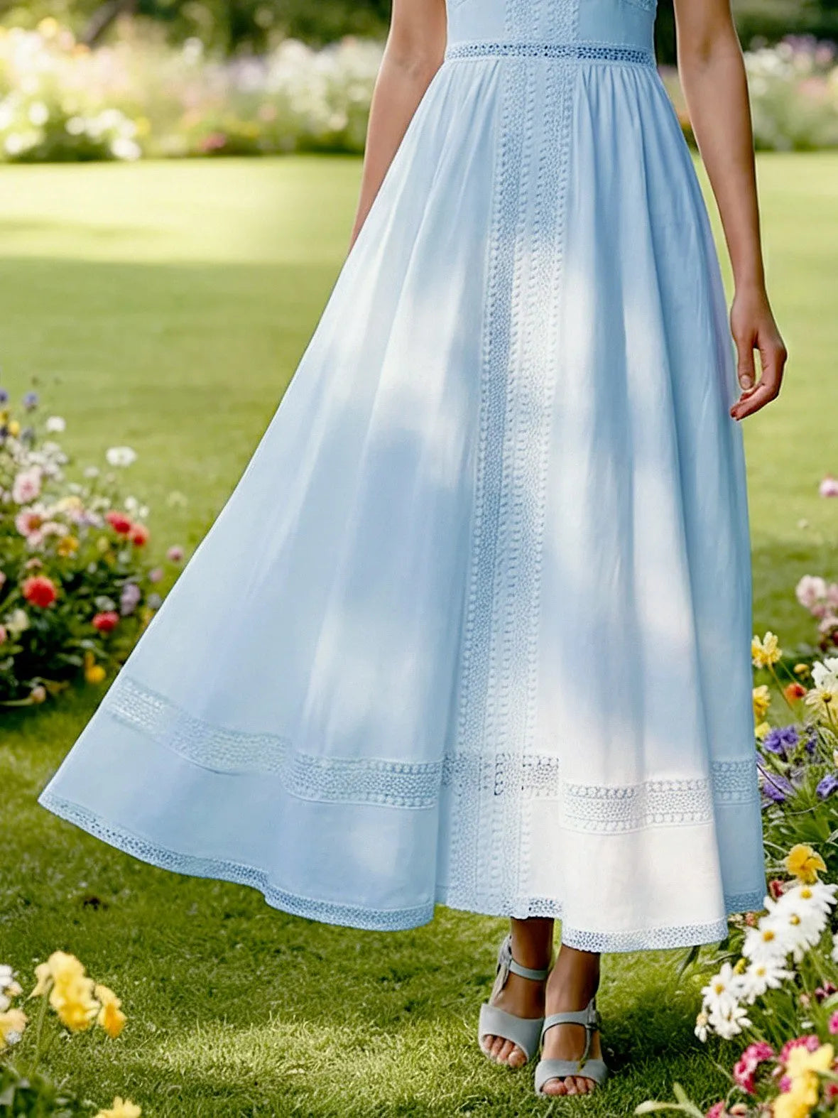 Maxi Cotton Dress, Short Sleeves, Plain, Lace, Vintage, White