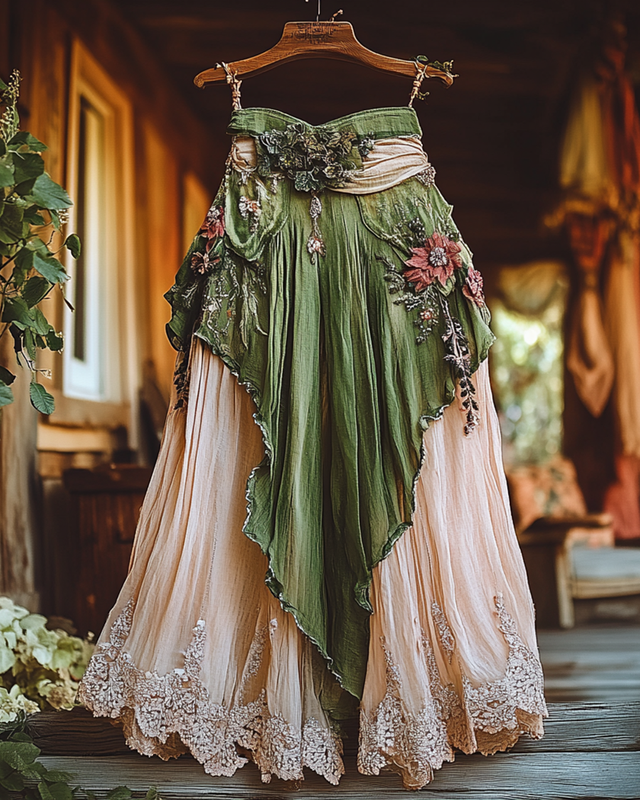 Summer Vacation Ruffle  Lace Patchwork Skirt  c11f