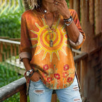 Women's Hippie Sun And Floral Print Blouse