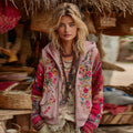Women's Bohemian Floral Embroidery Art Casual Zipper Hoodie