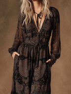 Boho Vintage Lace Flow Midnight Maxi Dress
