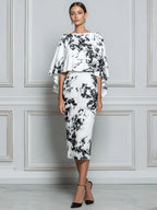 Abstract Print Sheath Dress With Detachable Capelet