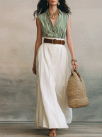 Effortless Boho Striped Top & White Maxi Skirt Set