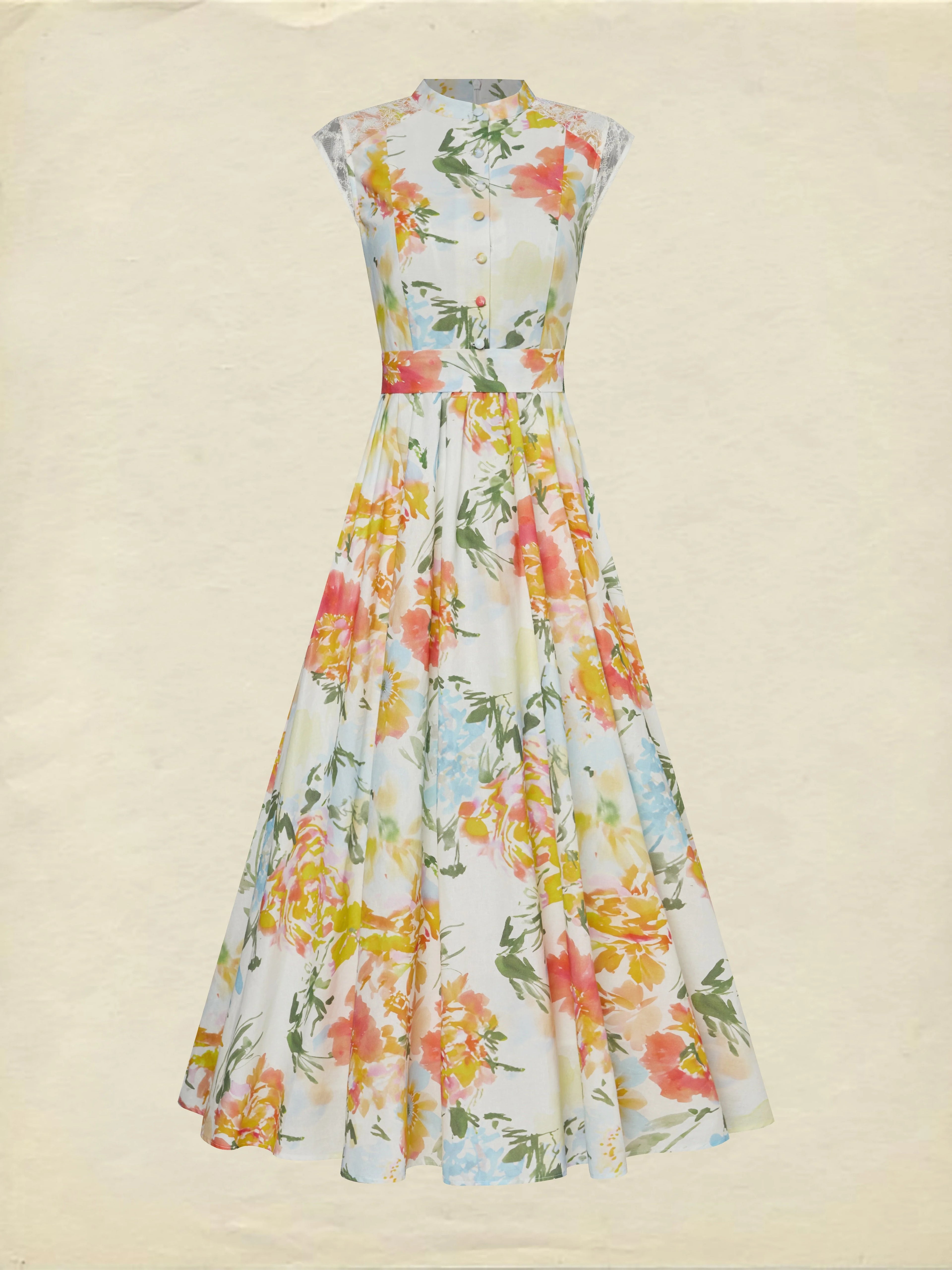 Maxi Cotton Dress, Sleeveless, V Neck, Floral, Lace, Vintage, White