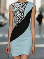 Elegant Satin Dress With Leopard Print And Color Block Design