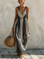 Striped Linen-Blend Maxi Dress Casual Resort Wear