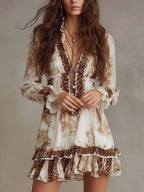 Bohemia Mixed-Print Ruffle Hem Mini Dress