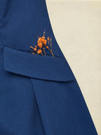 Midi Linen Dress, Half Sleeve, Shawl Collar, Plain, Button Design, Vintage, Dark Blue