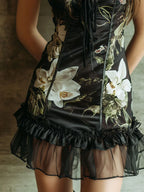 Elegant Floral Print Ruffled Satin Mini Dress