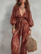 Brick Red Paisley Print Jumpsuit