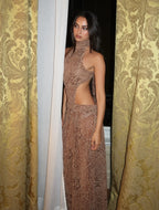 Y2K Snake Print Halter Backless Cut-Out Wide Leg Jumpsuit