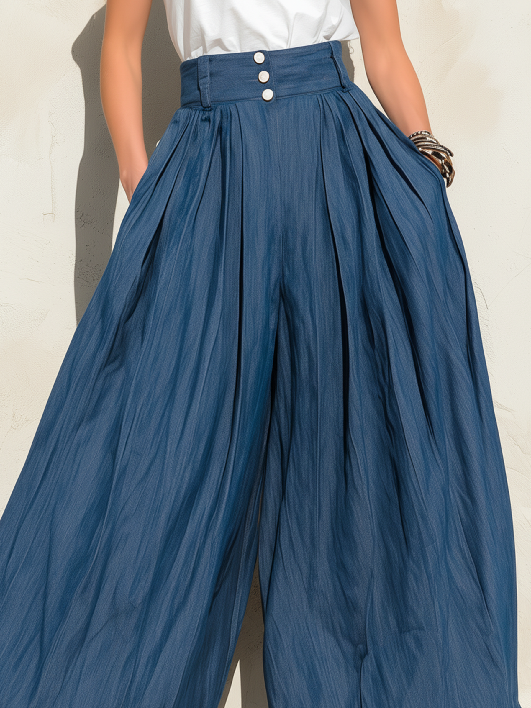 High-Waist Tencel Denim Wide-Leg Palazzo Pants