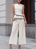 Asymmetric Peplum Top And Wide-Leg Pants Set