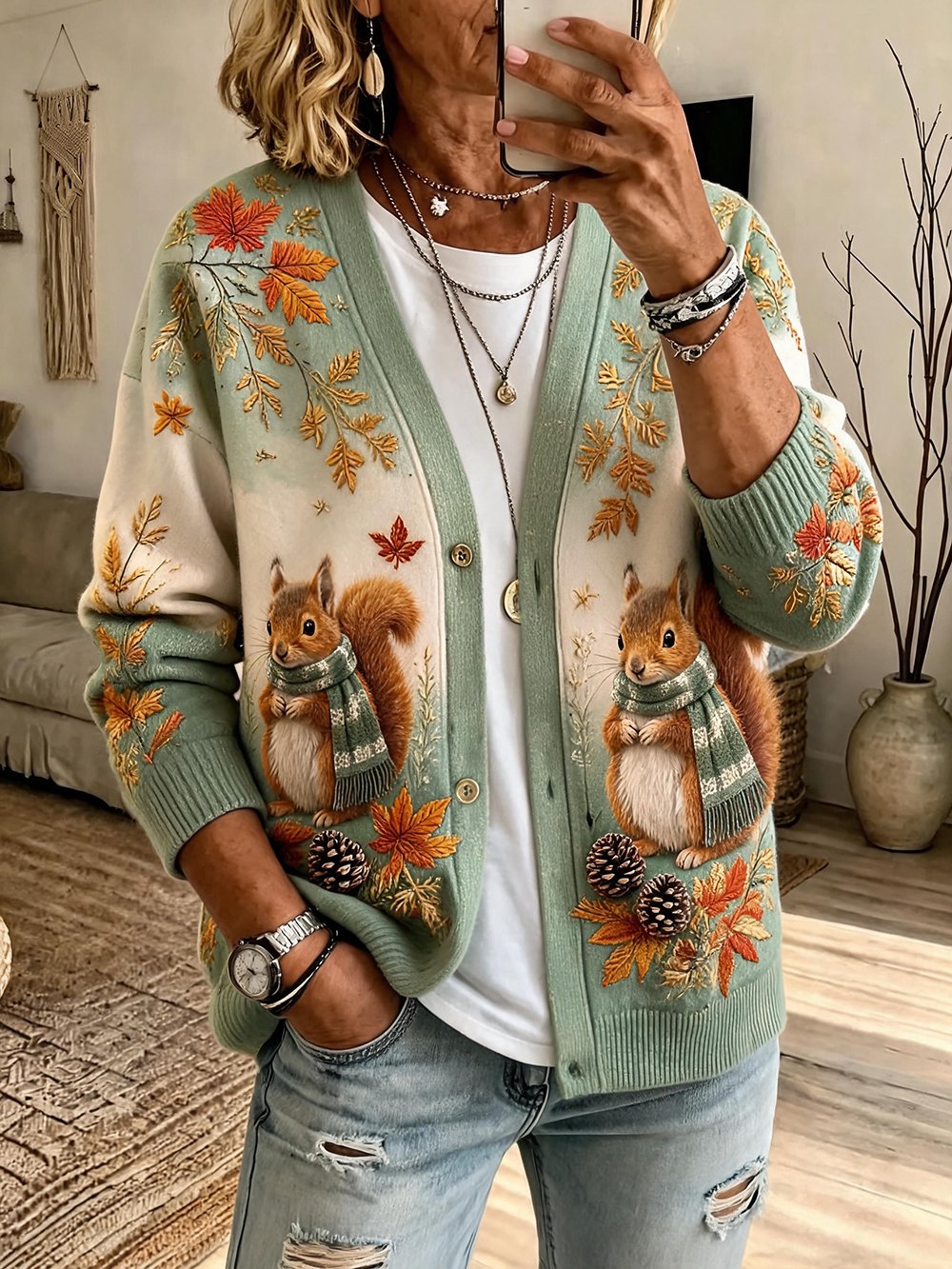 Women's Autumn Animal Print Round Neck Long Sleeve Sweater