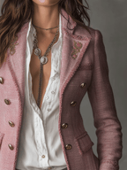 Romantic Dusty Rose Tweed Double-Breasted Blazer