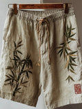 Vintage Japanese Bamboo Embroidered Linen Shorts