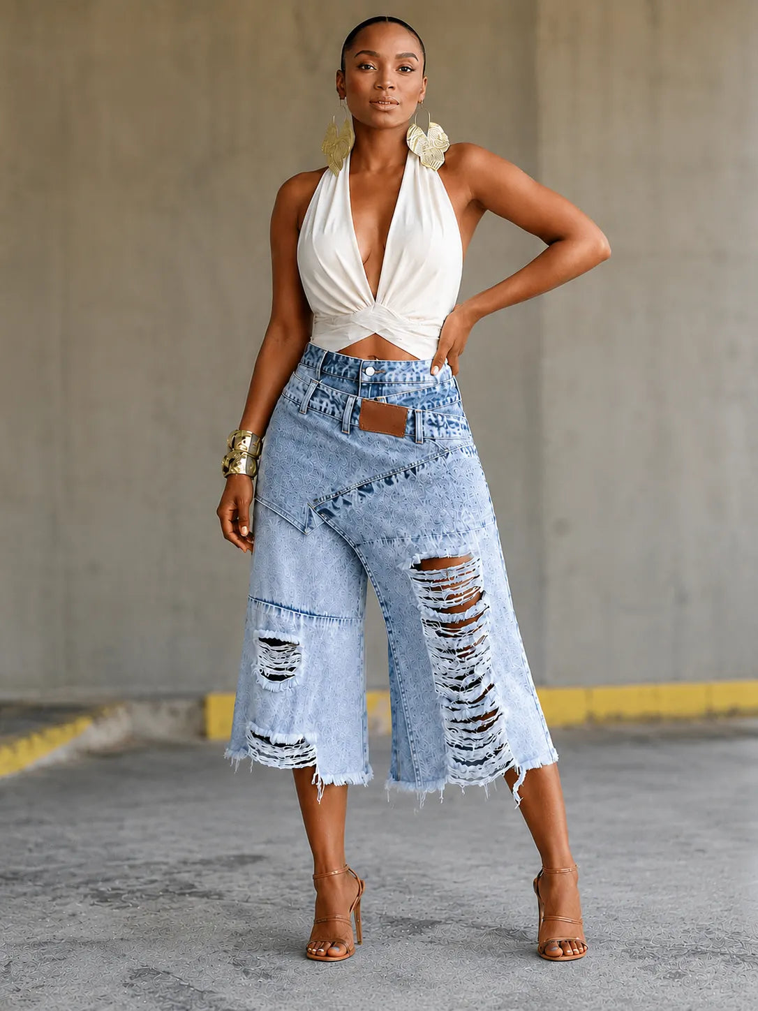 Women's Faux-Layer Ripped Jeans