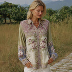 Women's Floral Embroidery Color Block Casual Long-sleeved Shirt