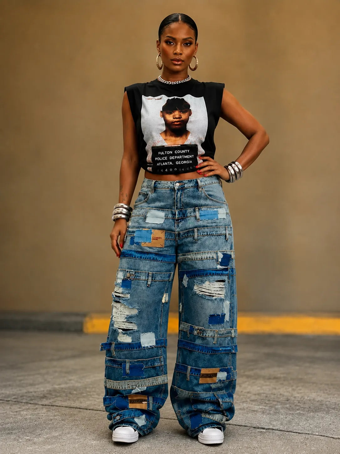 Patch Strap Cargo Denim Pants