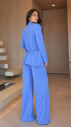Blazer & Elastic‐Waist Wide Leg Pants Suit