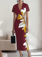 Chic Black Satin Dress with Unique Side Floral Pattern