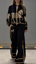 Women's Printed Satin Casual Chic Matching Set