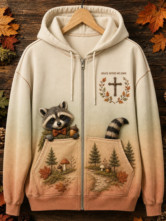 Women's Vintage Faith‐Quote Woodland Animal Graphic Print Hoodie
