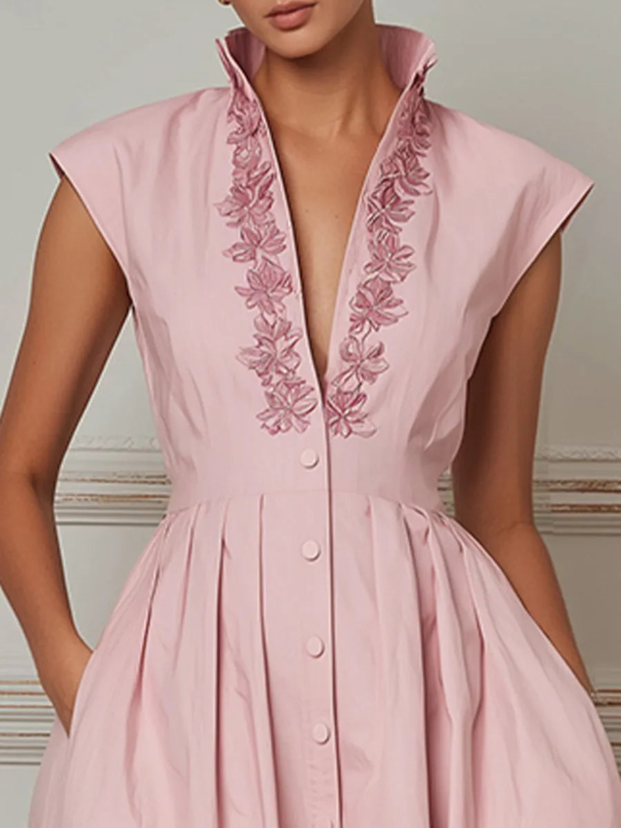 Elegant Embroidered A-Line Shirt Dress