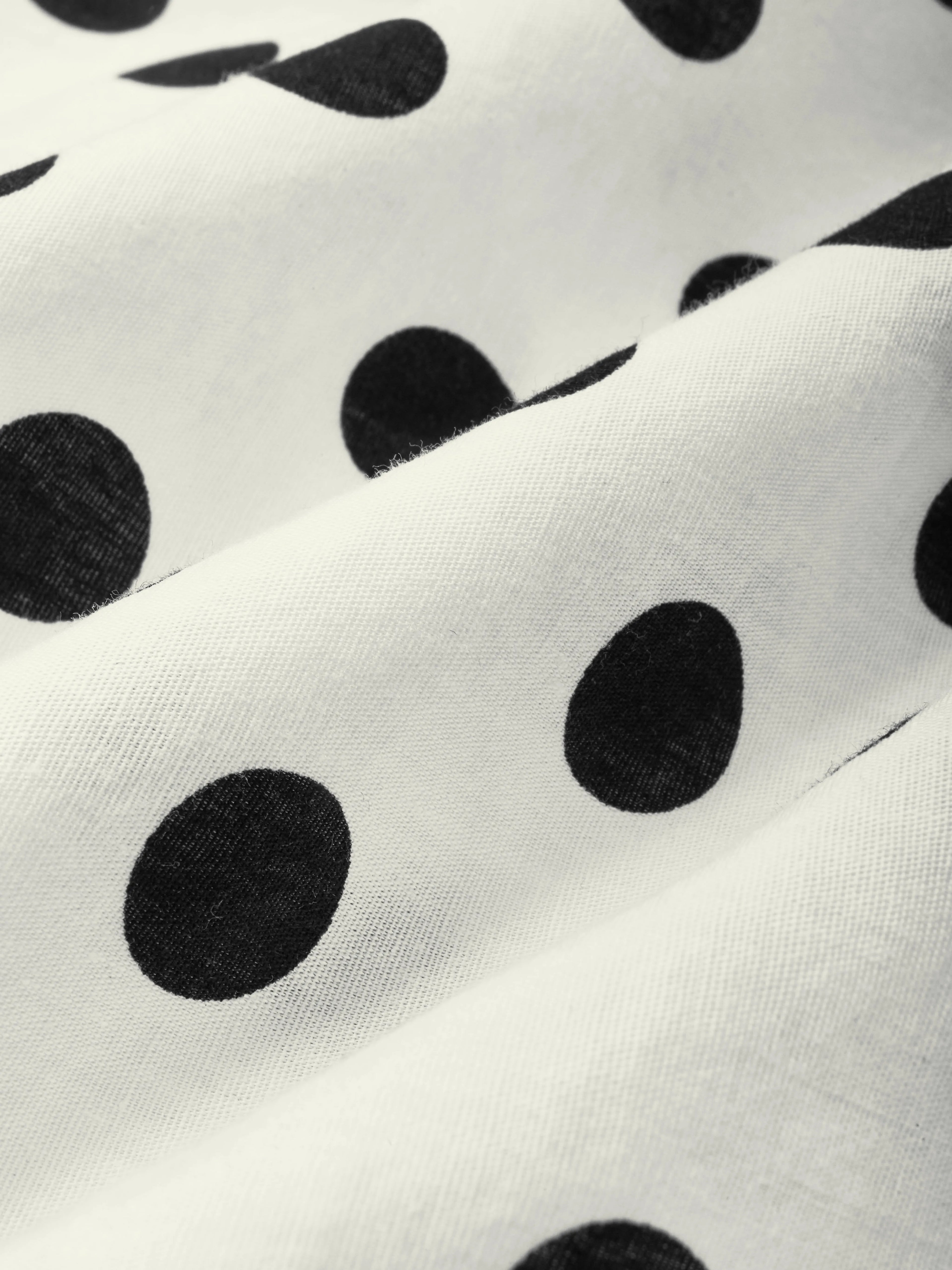 Midi Linen Dress, Long Sleeves, Lapel Collar, Polka Dots, Button Design, Vintage, Ivory