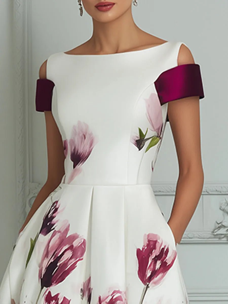 Elegant Floral Print Midi Tea Dress
